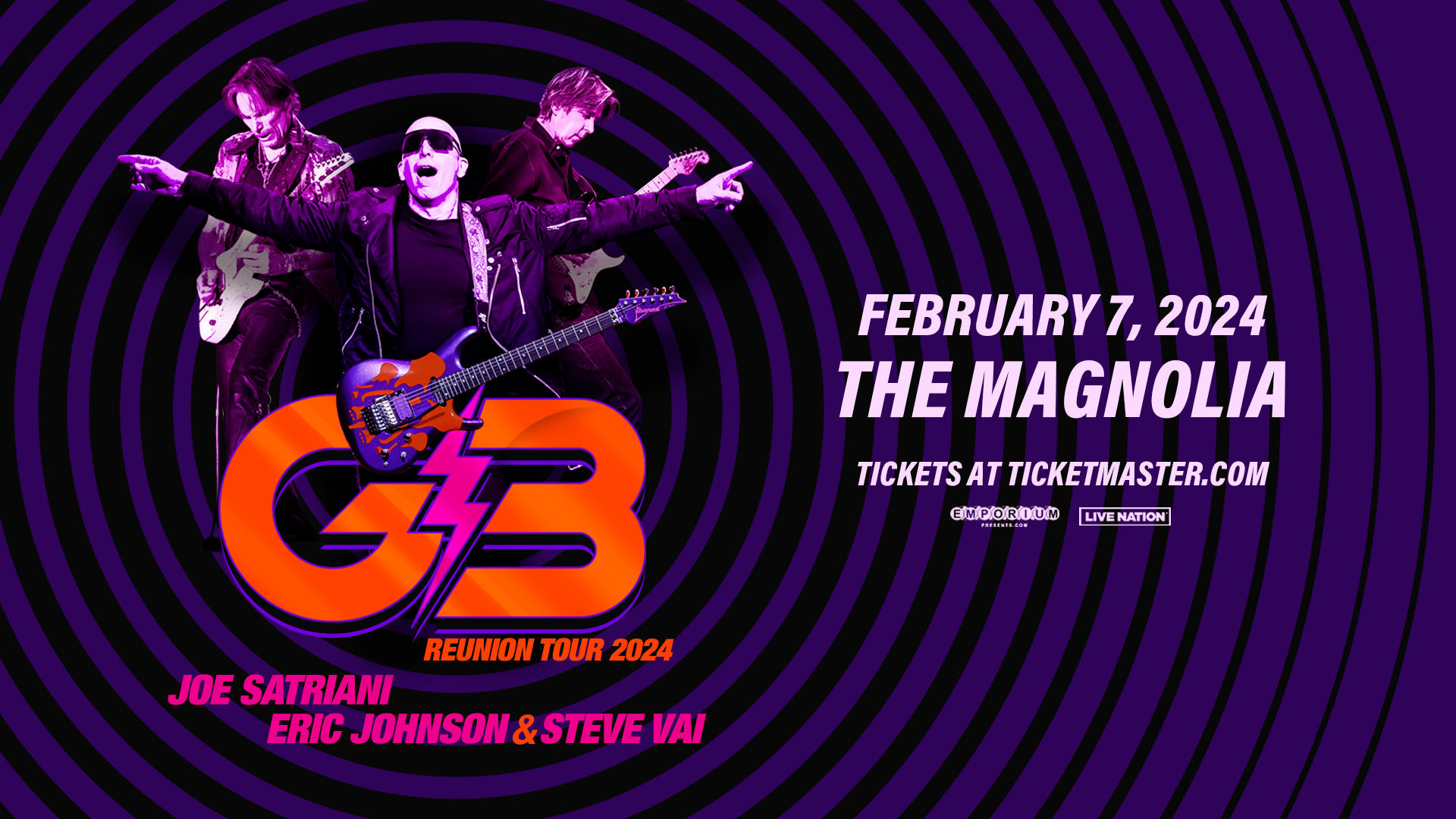 G3 Reunion Tour 2024 Joe Satriani, Eric Johnson & Steve Vai * Sold Out